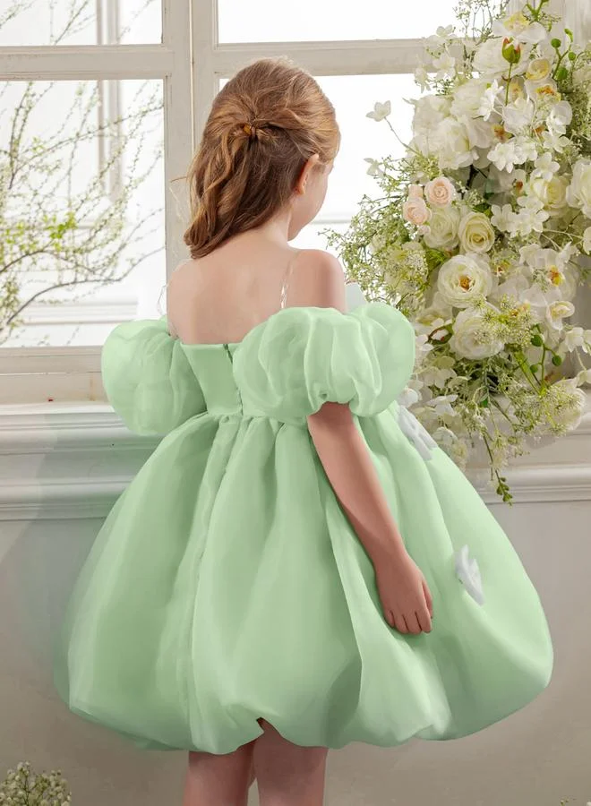 تايك تو فستان أخضر بأكمام منفوخة وتفاصيل فيونكة